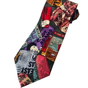 Nicole Miller Vintage 1991 HAND-SIGNED Silk Tie 80s New York Post Headlines 58x4